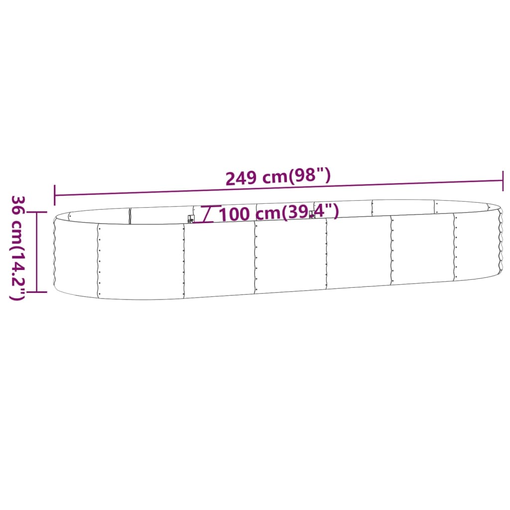 vidaXL Jardinera arriate acero recubrimiento polvo gris 249x100x36 cm