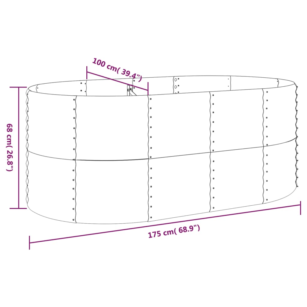 vidaXL Jardinera arriate acero recubrimiento polvo gris 175x100x68 cm