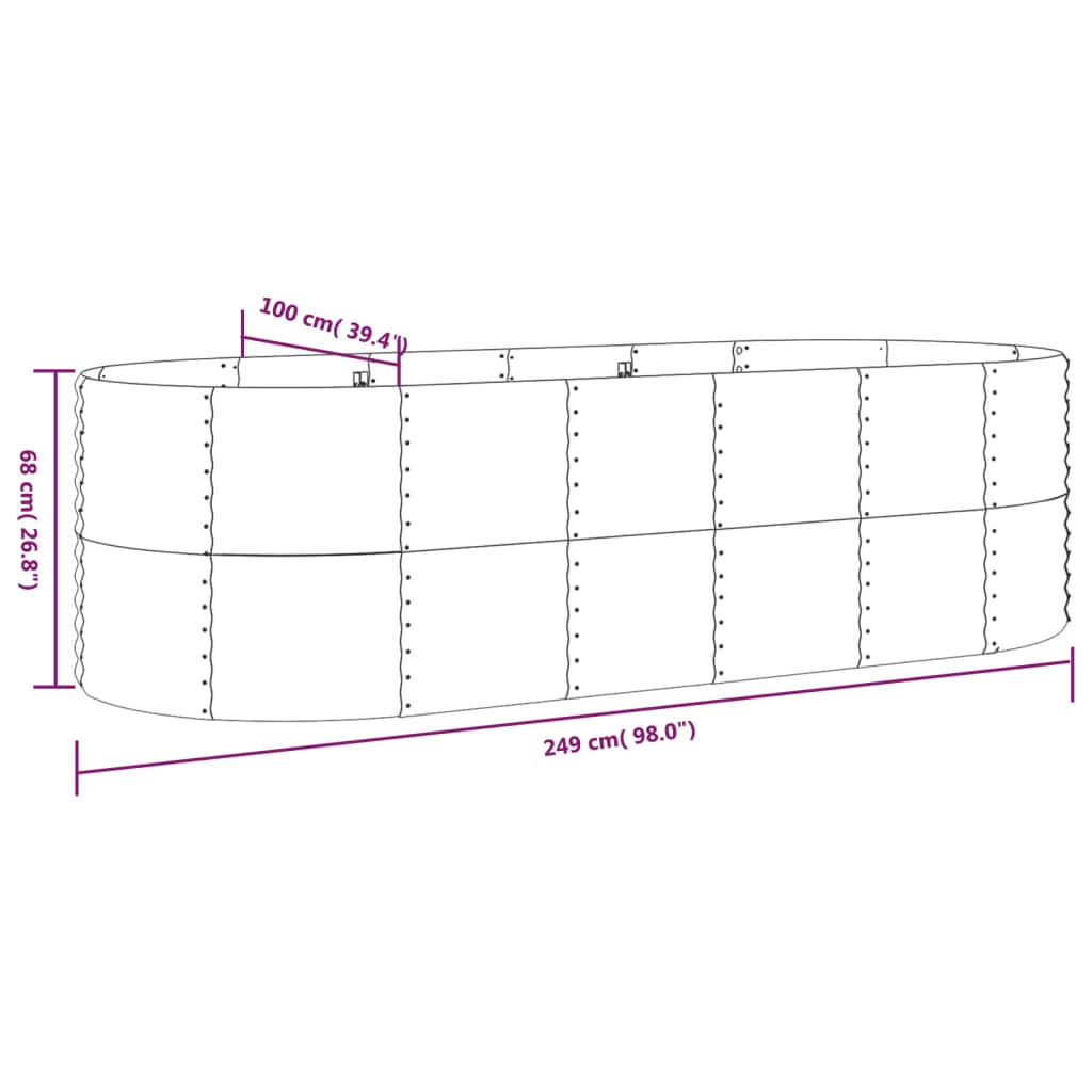 vidaXL Jardinera arriate acero recubrimiento polvo gris 249x100x68 cm