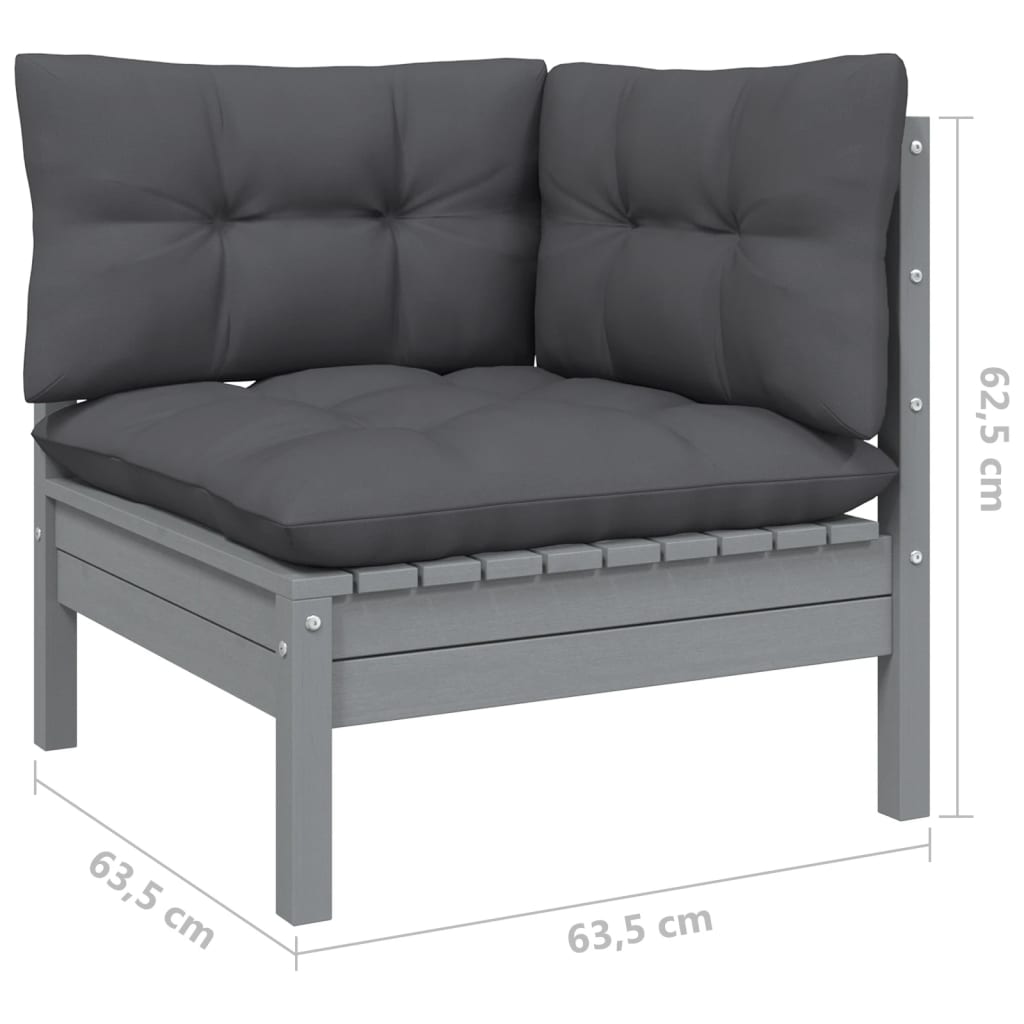 vidaXL Muebles de jardín 9 pzas y cojines gris madera de pino