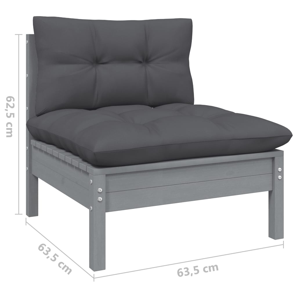 vidaXL Muebles de jardín 9 pzas y cojines gris madera de pino