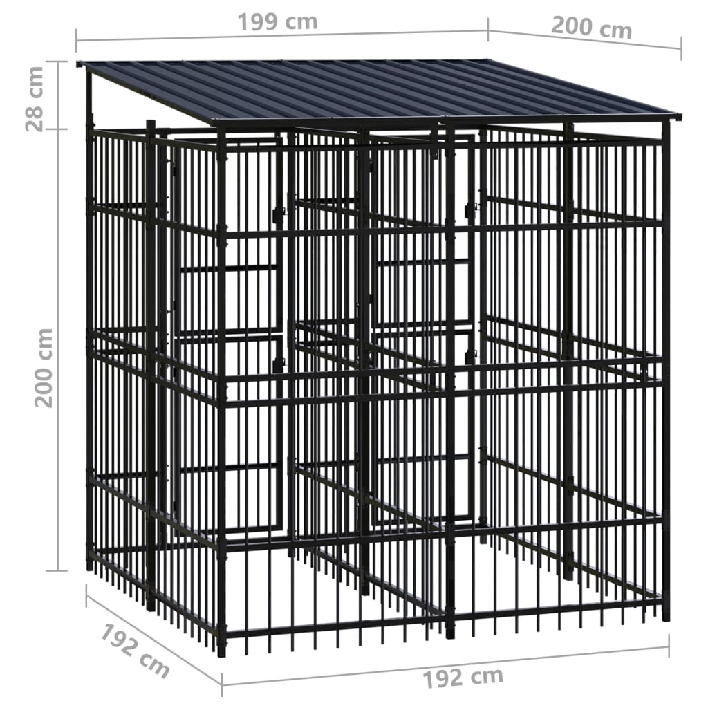 vidaXL Perrera de exterior con techo de acero 3,69 m²