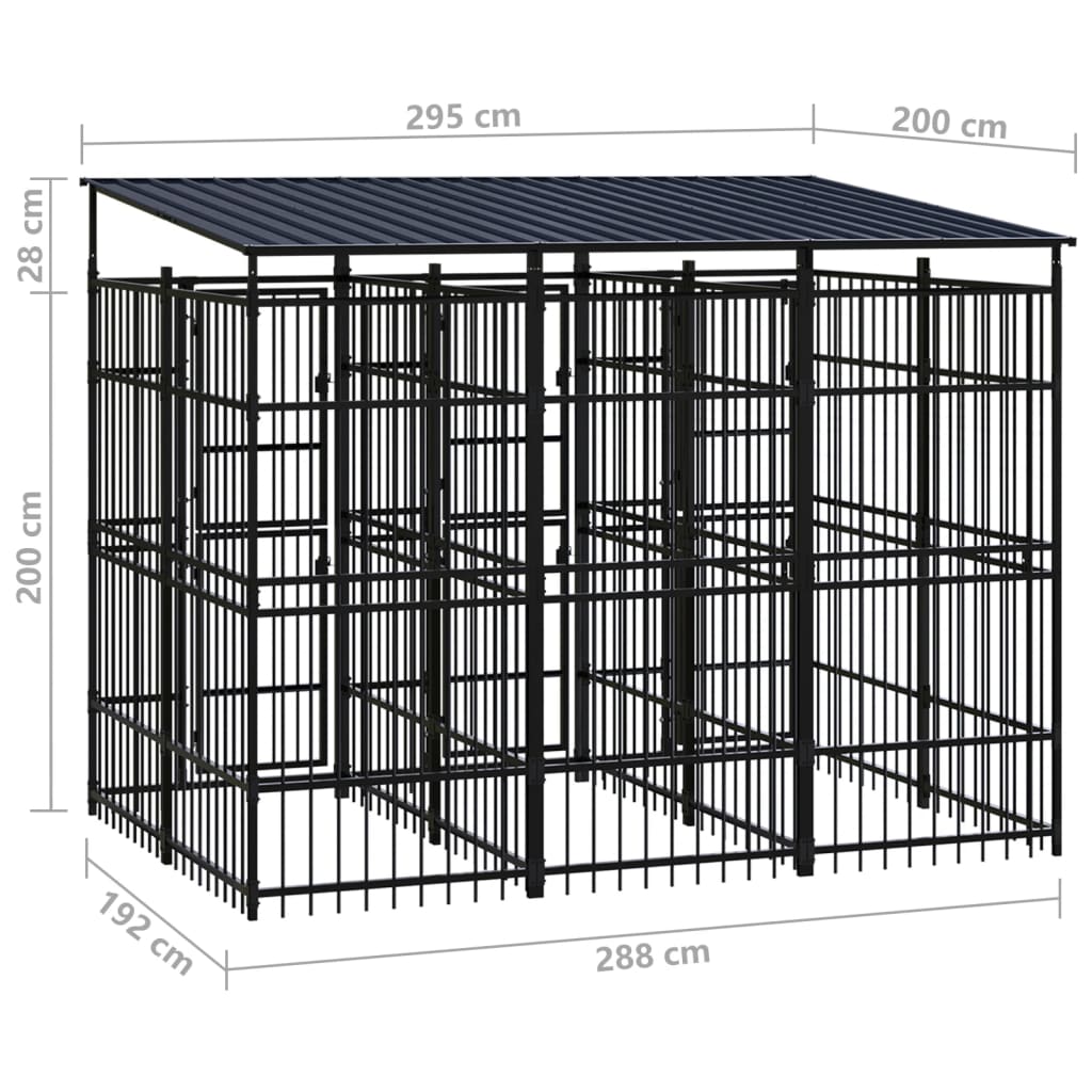 vidaXL Perrera de exterior con techo de acero 5,53 m²