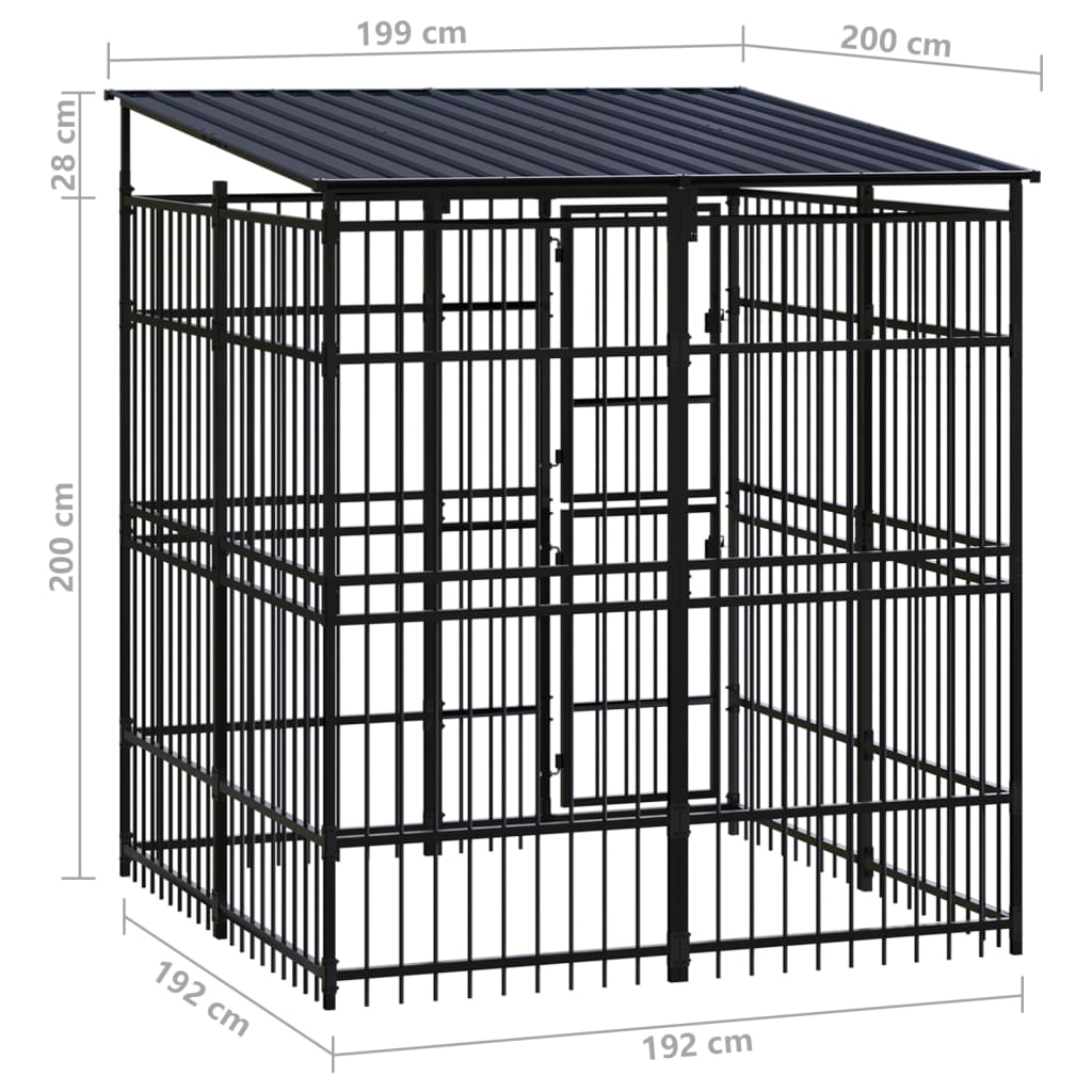 vidaXL Perrera de exterior con techo de acero 3,69 m²