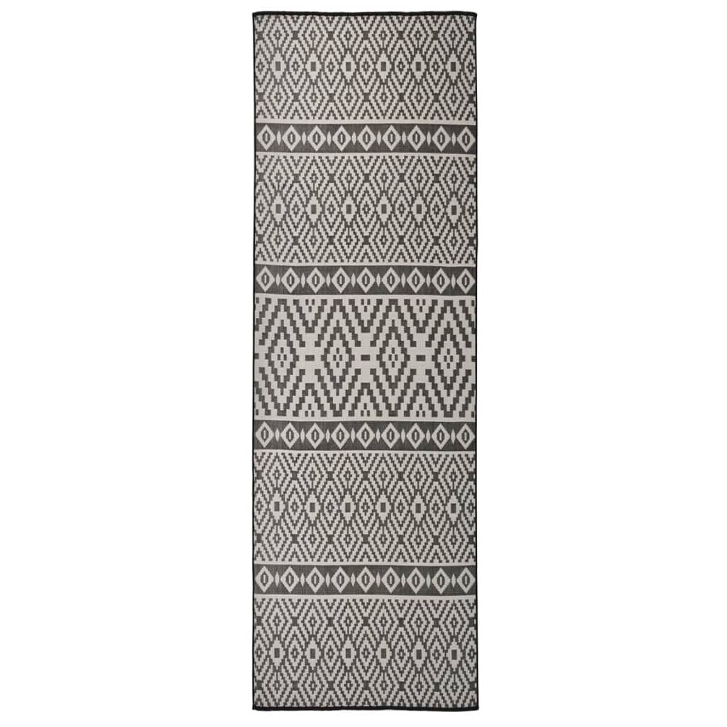 vidaXL Alfombra de exterior de tejido plano rayas negras 80x250 cm