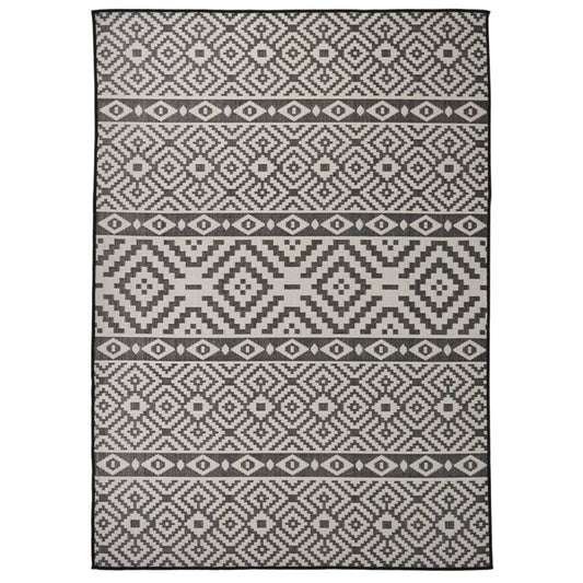 vidaXL Alfombra de exterior de tejido plano rayas negras 120x170 cm