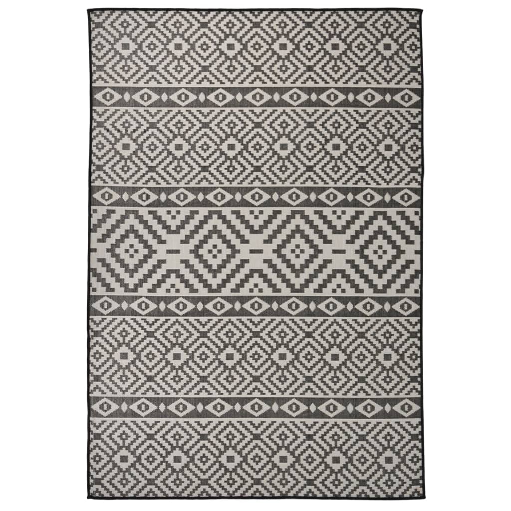 vidaXL Alfombra de exterior de tejido plano rayas negras 160x230 cm