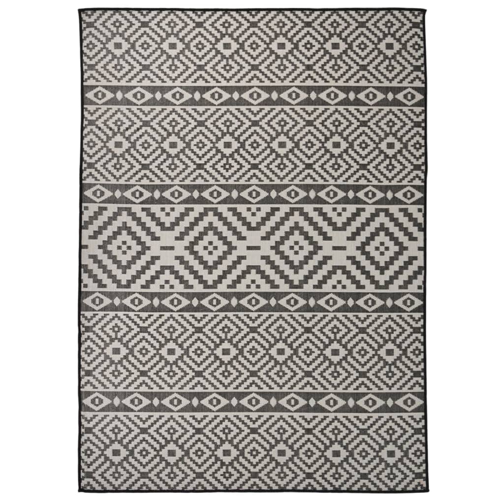 vidaXL Alfombra de exterior de tejido plano rayas negras 200x280 cm