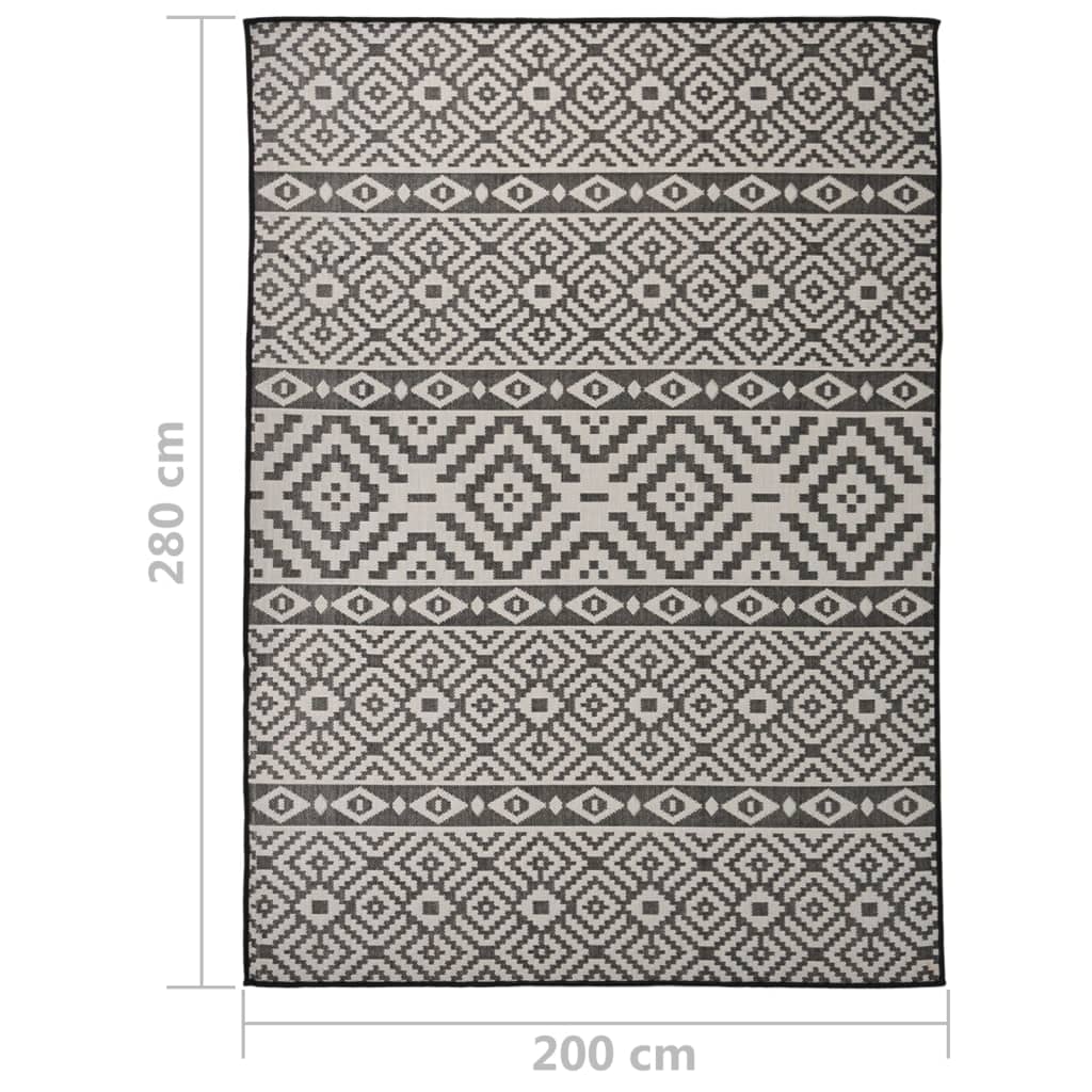 vidaXL Alfombra de exterior de tejido plano rayas negras 200x280 cm