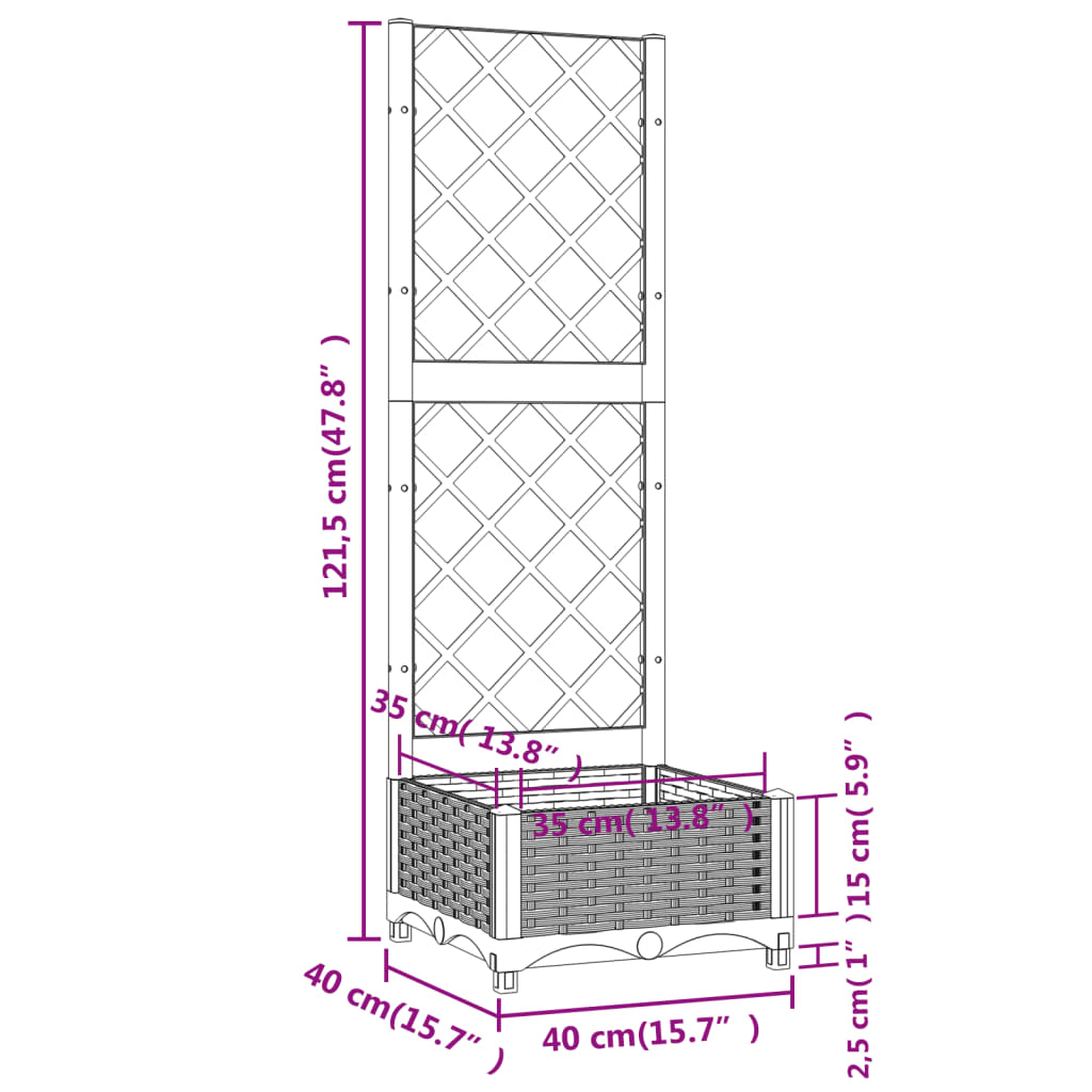 vidaXL Jardinera con enrejado PP marrón 40x40x121,5 cm