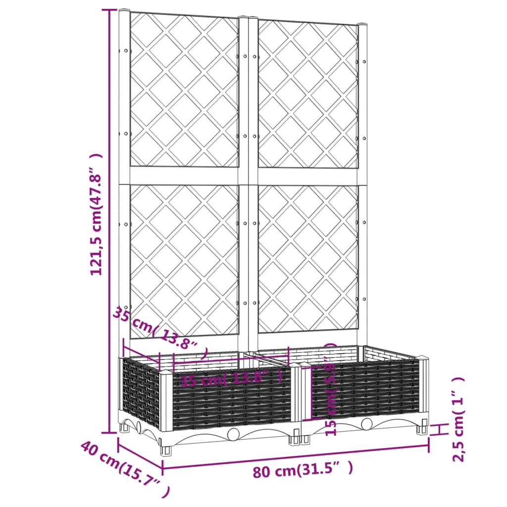 vidaXL Jardinera con enrejado PP marrón 80x40x121,5 cm