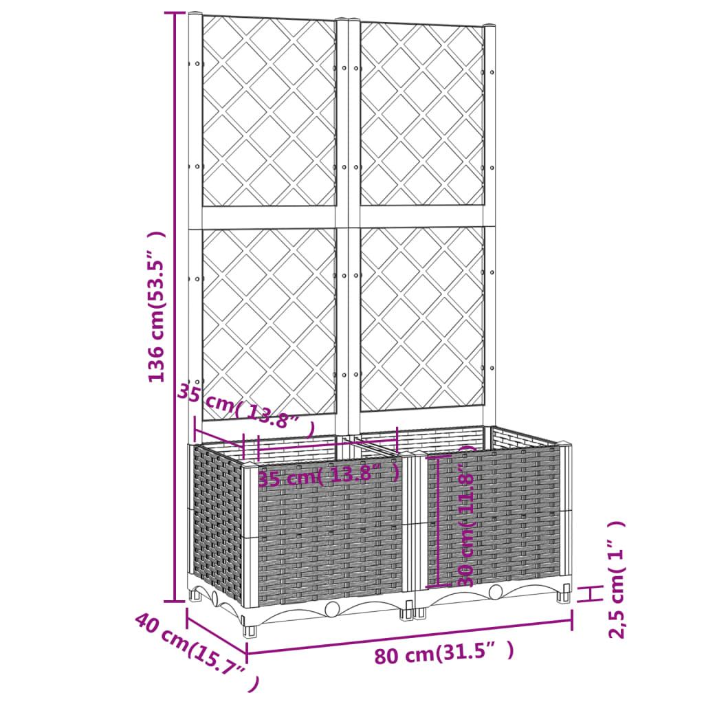 vidaXL Jardinera con enrejado PP marrón 80x40x136 cm