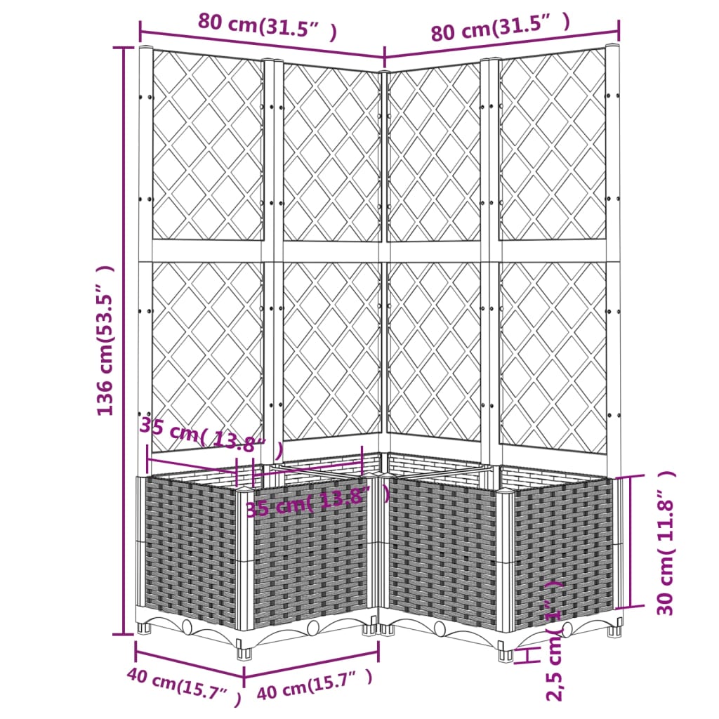 vidaXL Jardinera con enrejado PP marrón 80x80x136 cm