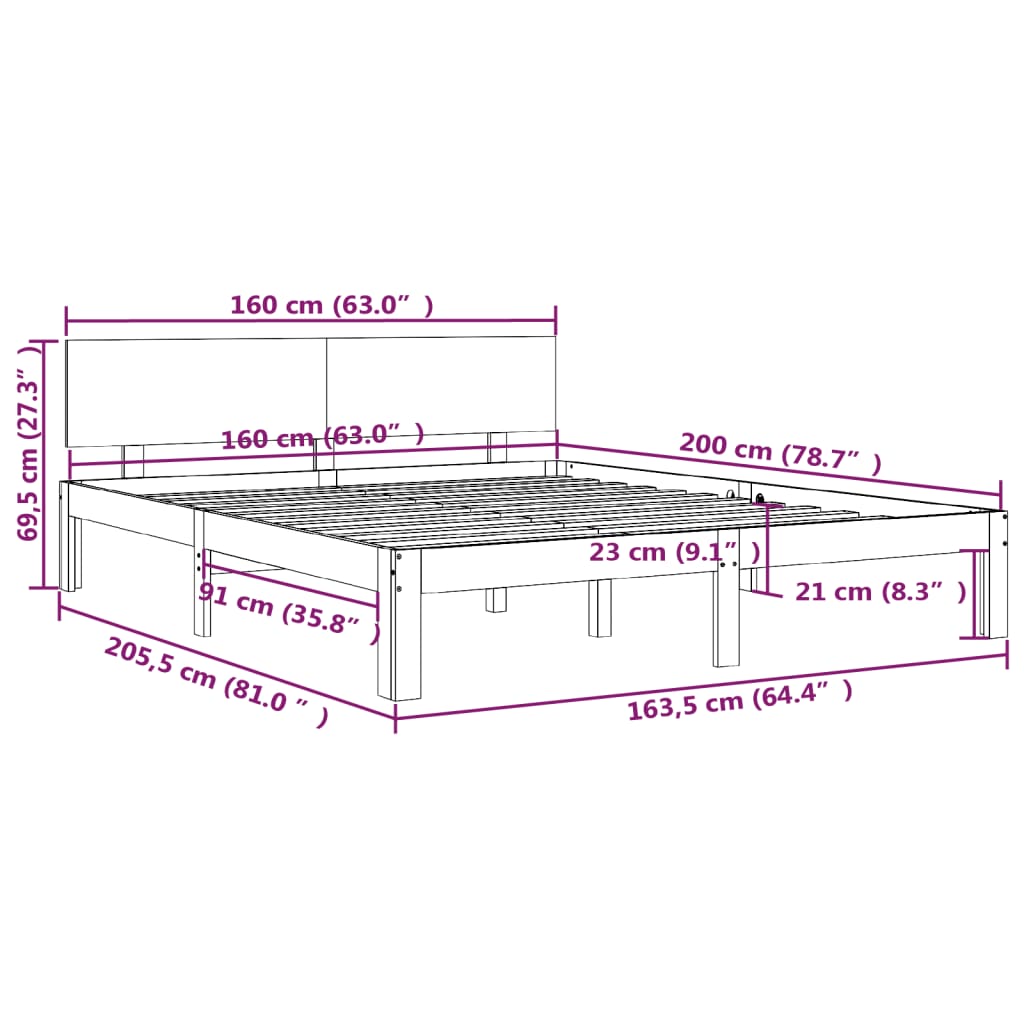 vidaXL Estructura de cama sin colchón madera maciza de pino 160x200 cm