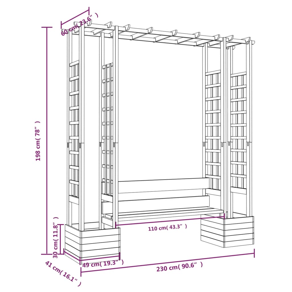 vidaXL Pérgola de jardín con banco y jardineras madera pino impregnada