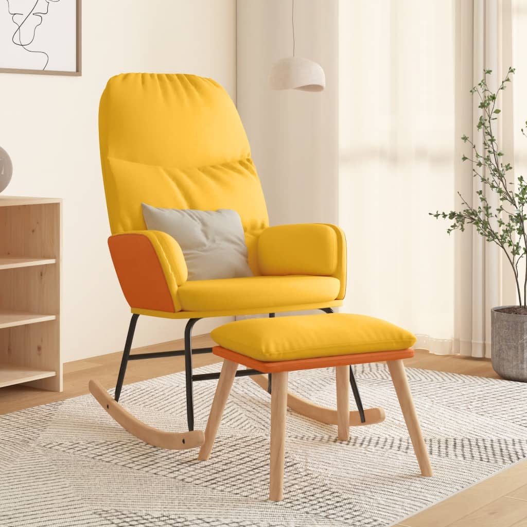 vidaXL Silla mecedora con reposapiés tela amarillo mostaza