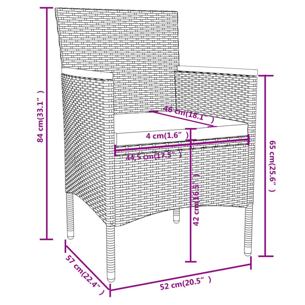 vidaXL Juego de comedor para jardín 3 piezas ratán sintético gris