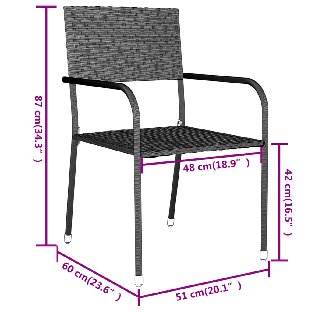 vidaXL Juego de comedor para jardín 3 piezas ratán sintético negro