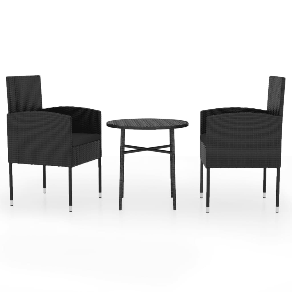 vidaXL Juego de comedor para jardín 3 piezas ratán sintético negro