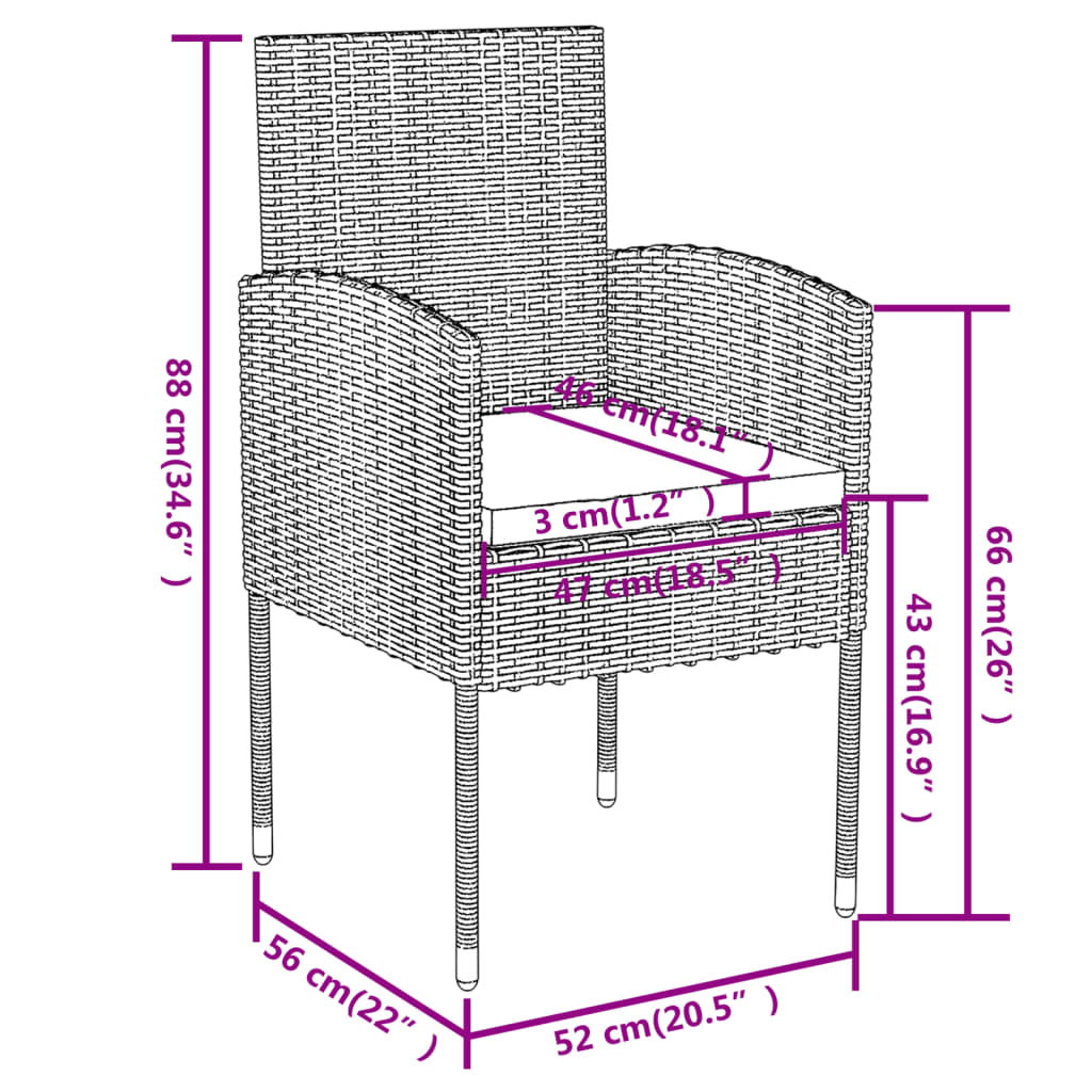 vidaXL Juego de comedor para jardín 3 piezas ratán sintético negro