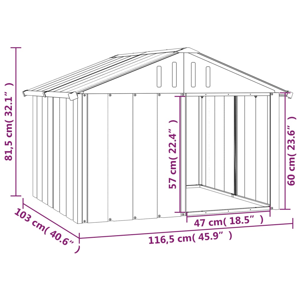 vidaXL Casa para perros acero galvanizado gris 116,5x153x81,5 cm