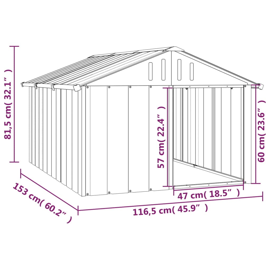 vidaXL Casa para perros acero galvanizado gris 116,5x153x81,5 cm