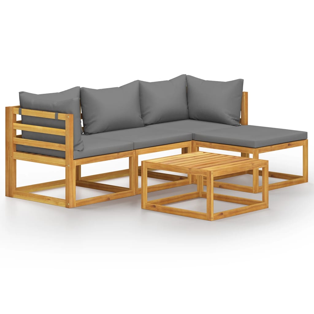 vidaXL Set muebles de jardín 5 pzas con cojines madera maciza acacia