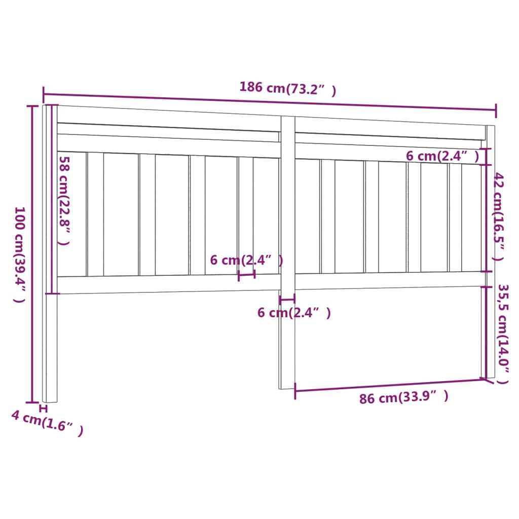 vidaXL Cabecero de cama madera maciza de pino 186x4x100 cm