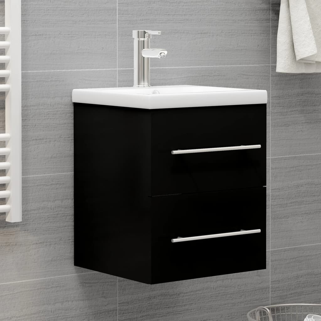 vidaXL Mueble con lavabo madera de ingeniería negro