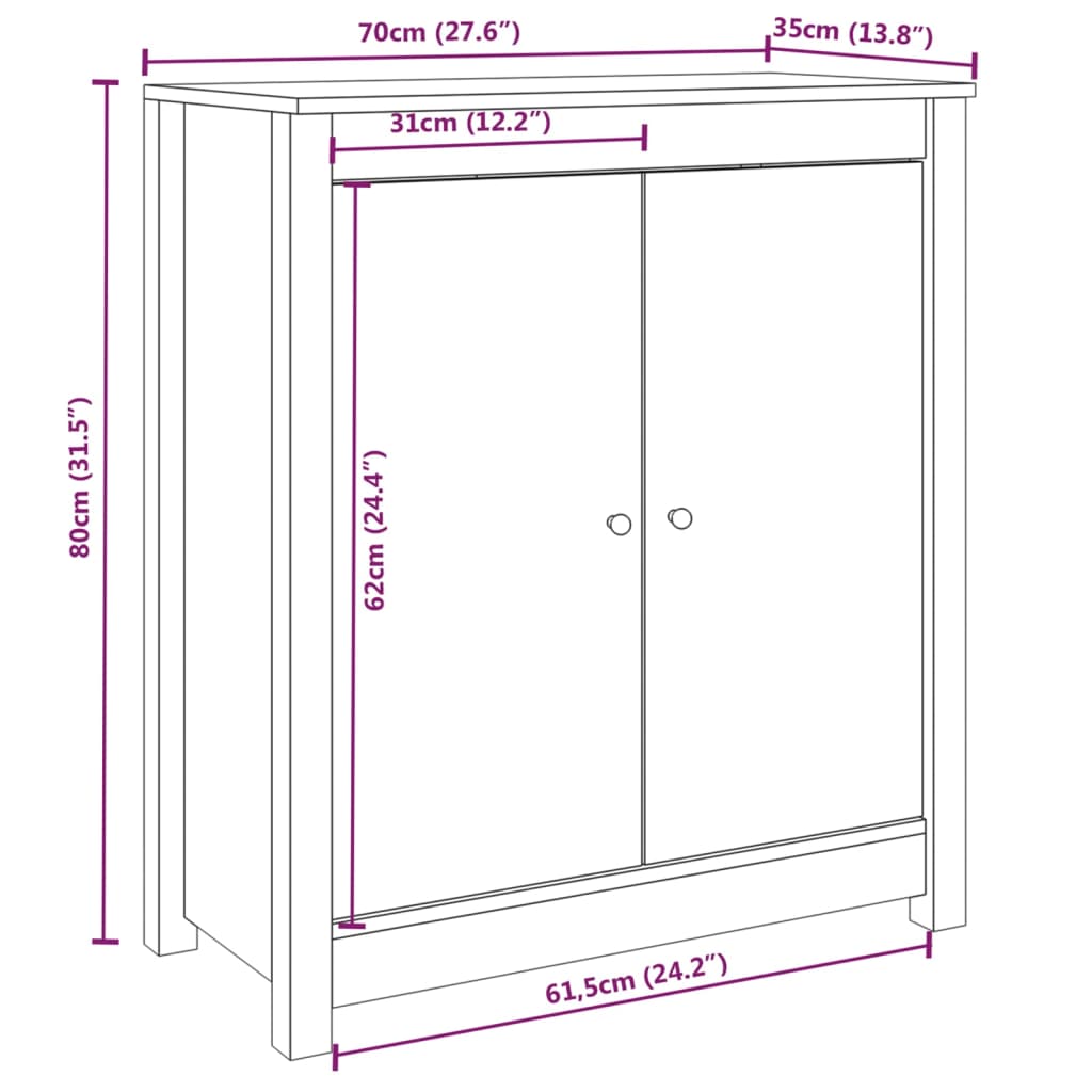 vidaXL Aparador de madera maciza de pino 70x35x80 cm