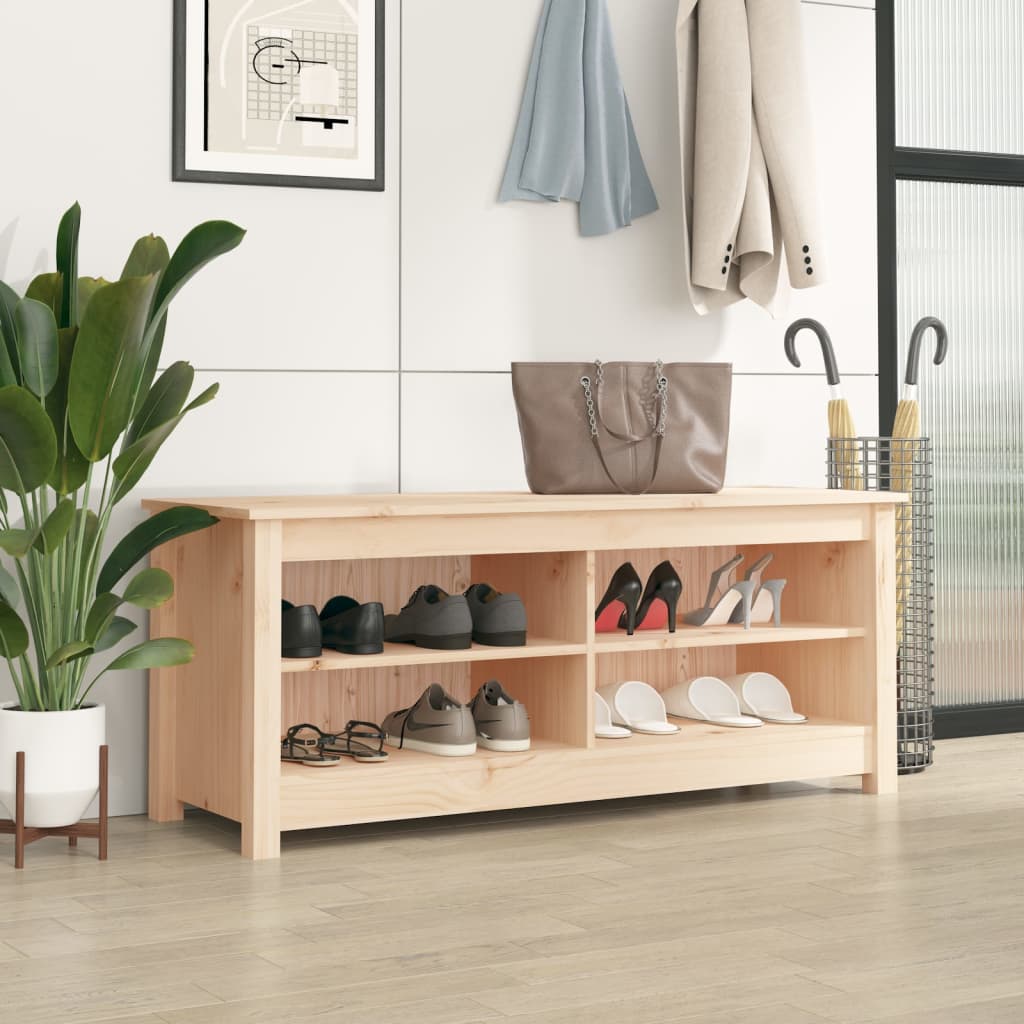 vidaXL Banco zapatero de madera maciza de pino 110x38x45,5 cm