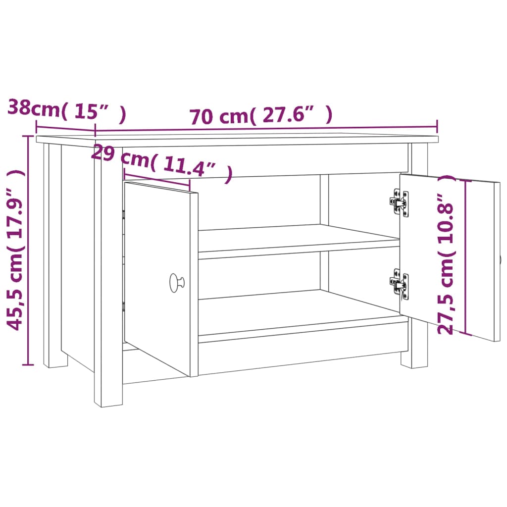 vidaXL Armario zapatero de madera maciza de pino gris 70x38x45,5 cm