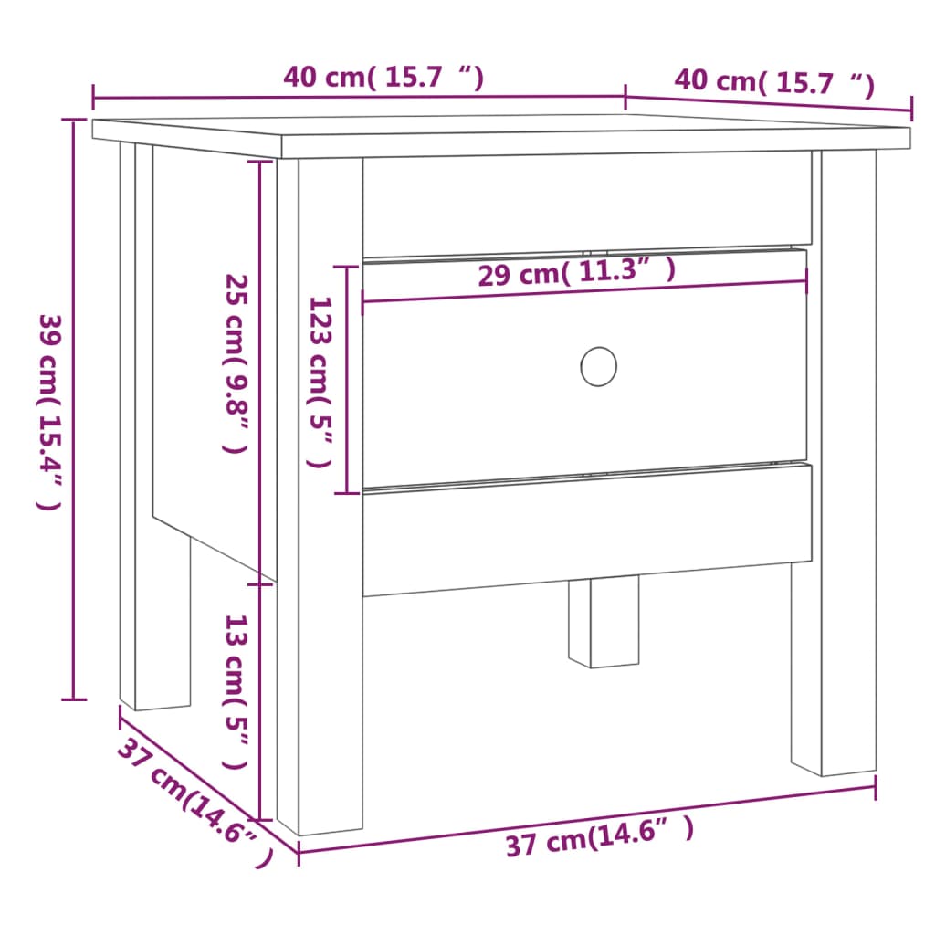 vidaXL Mesa auxiliar de madera maciza de pino 40x40x39 cm