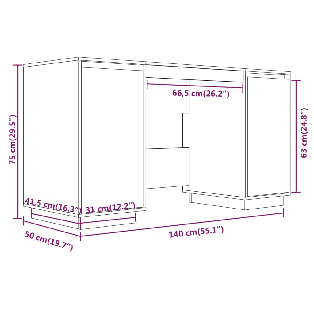 vidaXL Escritorio madera maciza de pino negro 140x50x75 cm