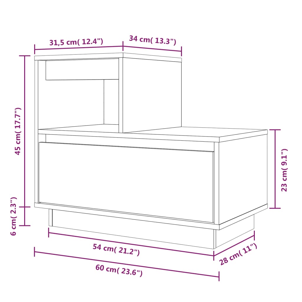 vidaXL Mesita de noche madera maciza de pino 60x34x51 cm