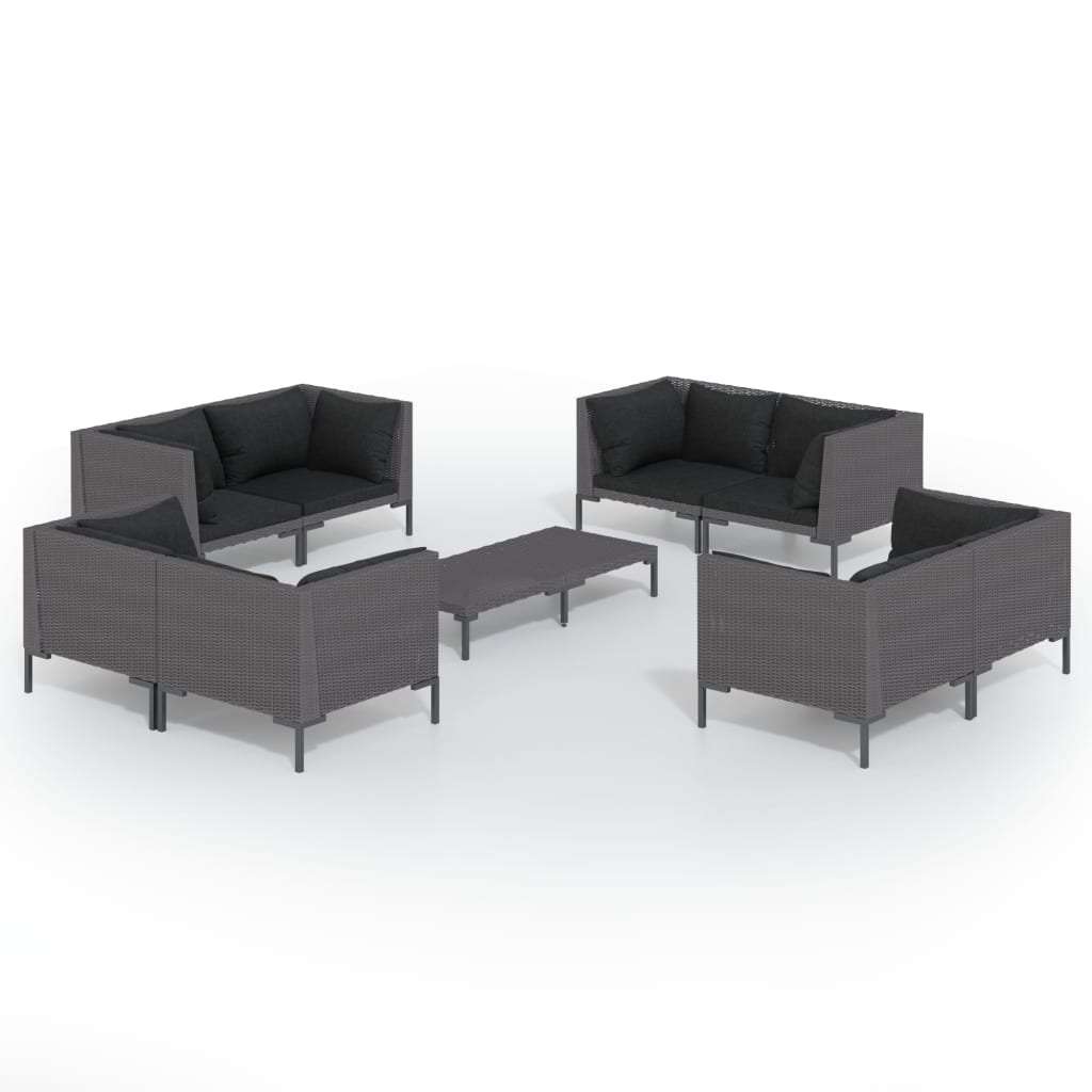 vidaXL Set muebles jardín 9 pzas y cojines ratán sintético gris oscuro