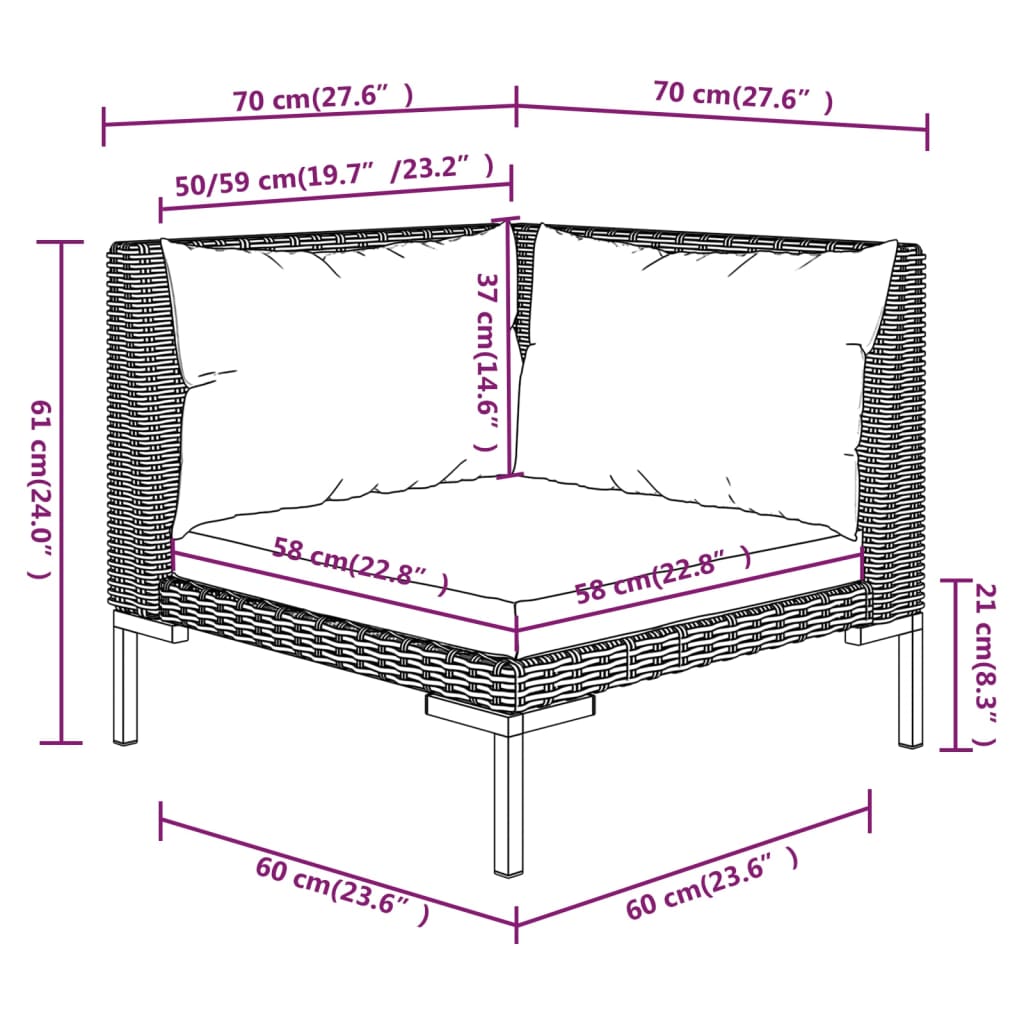 vidaXL Set muebles jardín 9 pzas y cojines ratán sintético gris oscuro