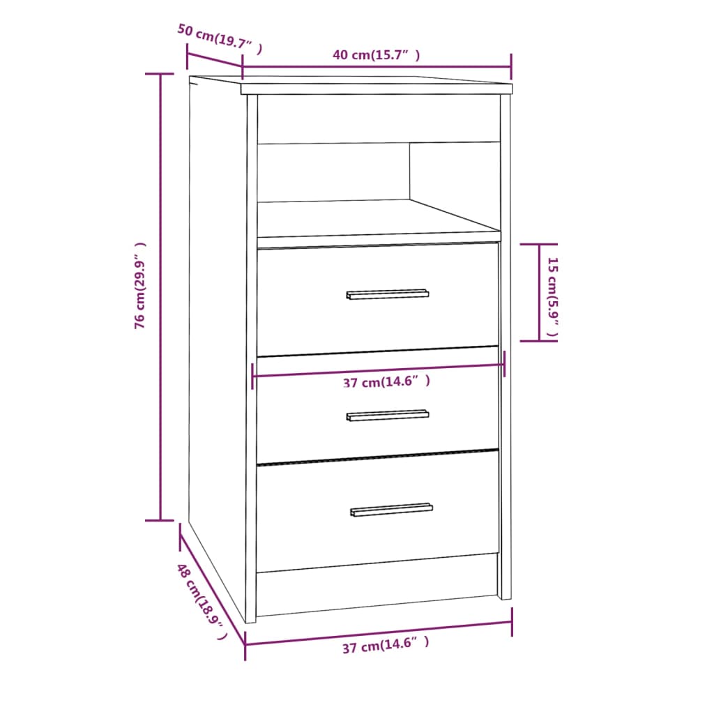 vidaXL Cajonera de madera contrachapada roble marrón 40x50x76cm