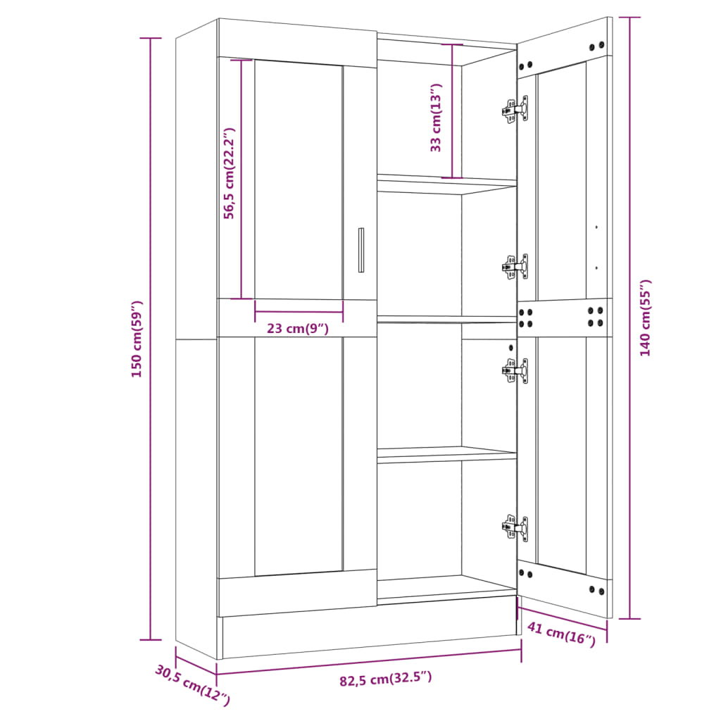 vidaXL Vitrina madera contrachapada roble ahumado 82,5x30,5x150 cm