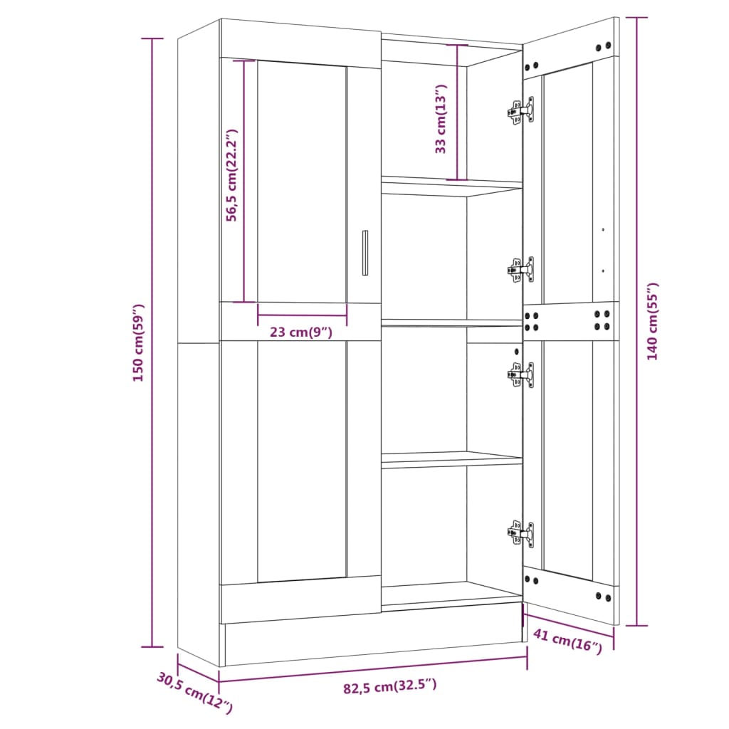 vidaXL Vitrina madera contrachapada roble marrón 82,5x30,5x150 cm