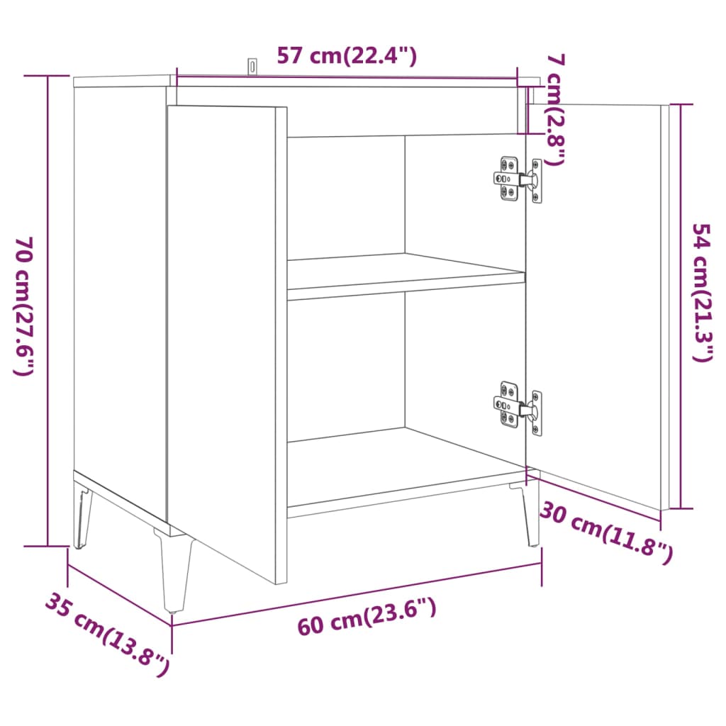 vidaXL Aparador de madera contrachapada roble marrón 60x35x70 cm