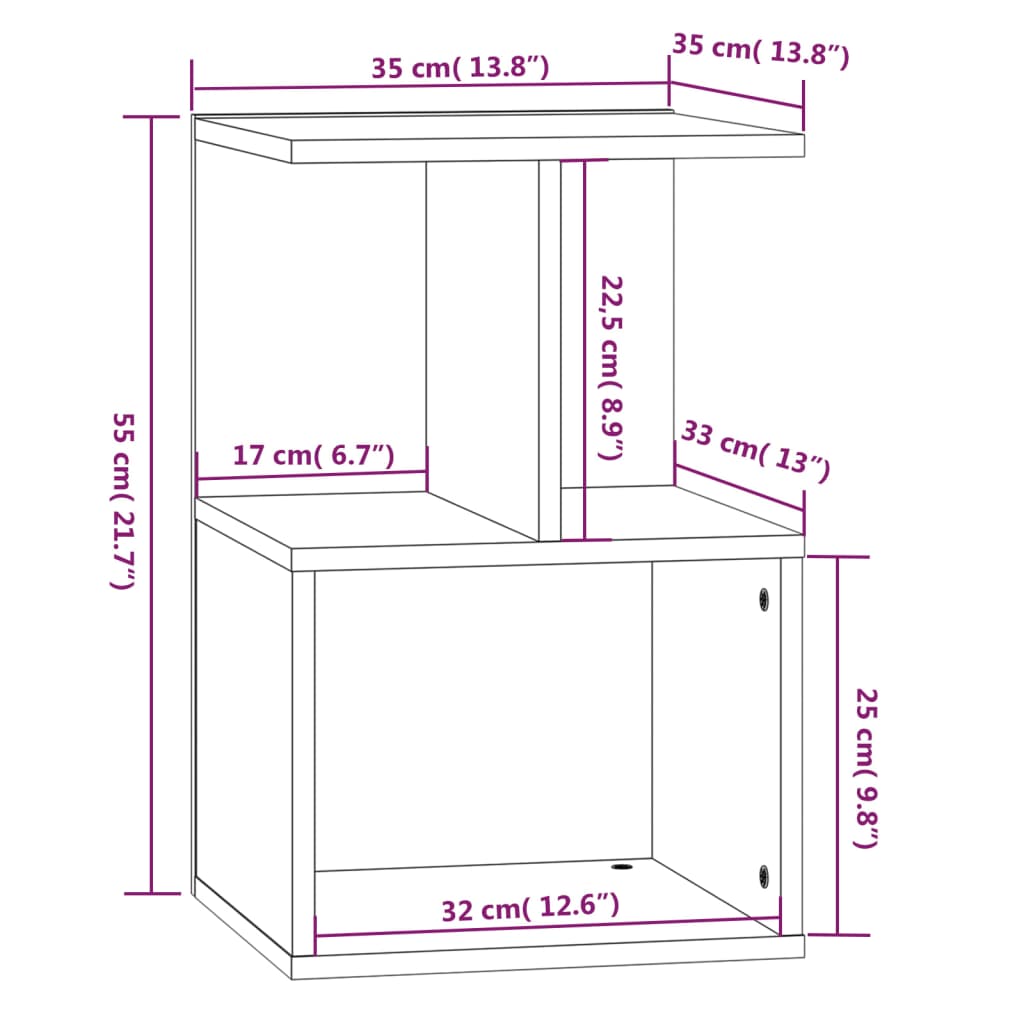 vidaXL Mesita de noche madera contrachapada marrón roble 35x35x55 cm