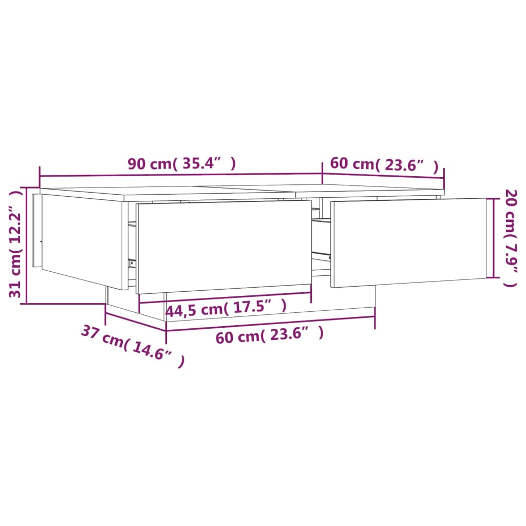 vidaXL Mesa de centro madera contrachapada roble marrón 90x60x31 cm