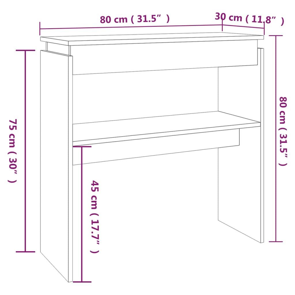 vidaXL Mesa consola madera contrachapada roble ahumado 80x30x80 cm