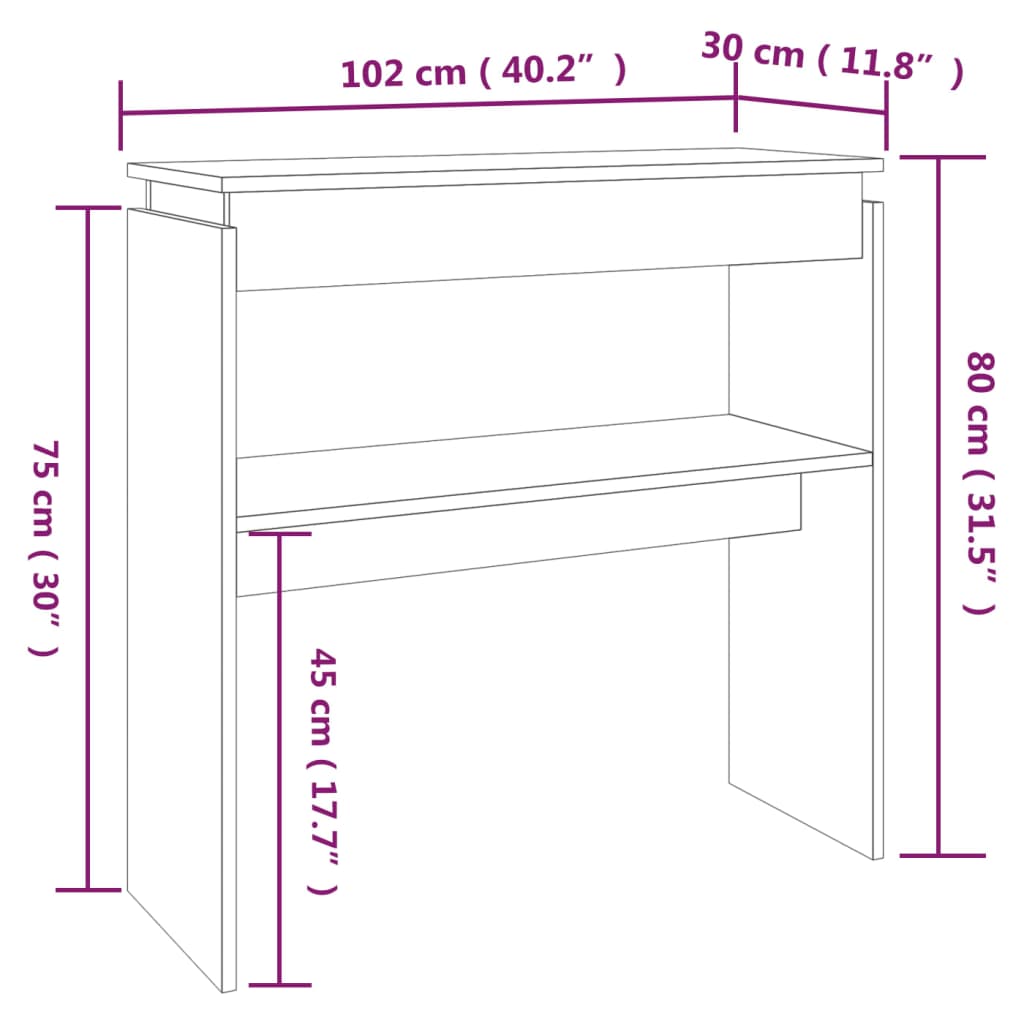 vidaXL Mesa consola madera contrachapada roble marrón 102x30x80 cm