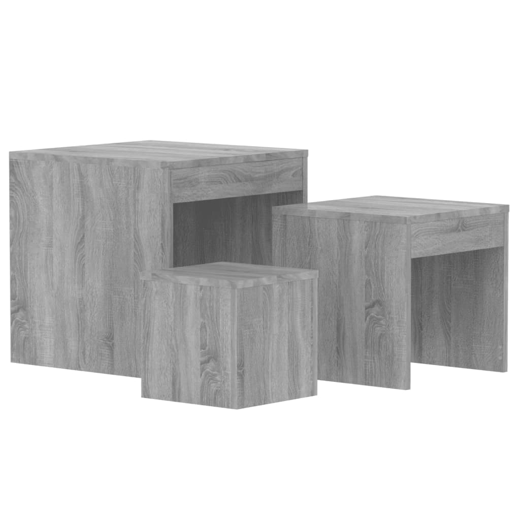 vidaXL Mesas apilables 3 pzas madera contrachapada color gris Sonoma