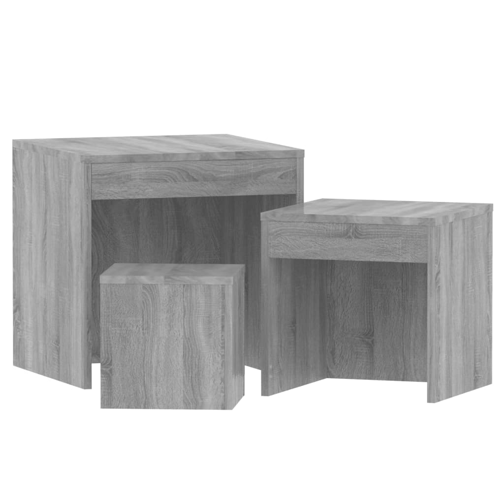 vidaXL Mesas apilables 3 pzas madera contrachapada color gris Sonoma