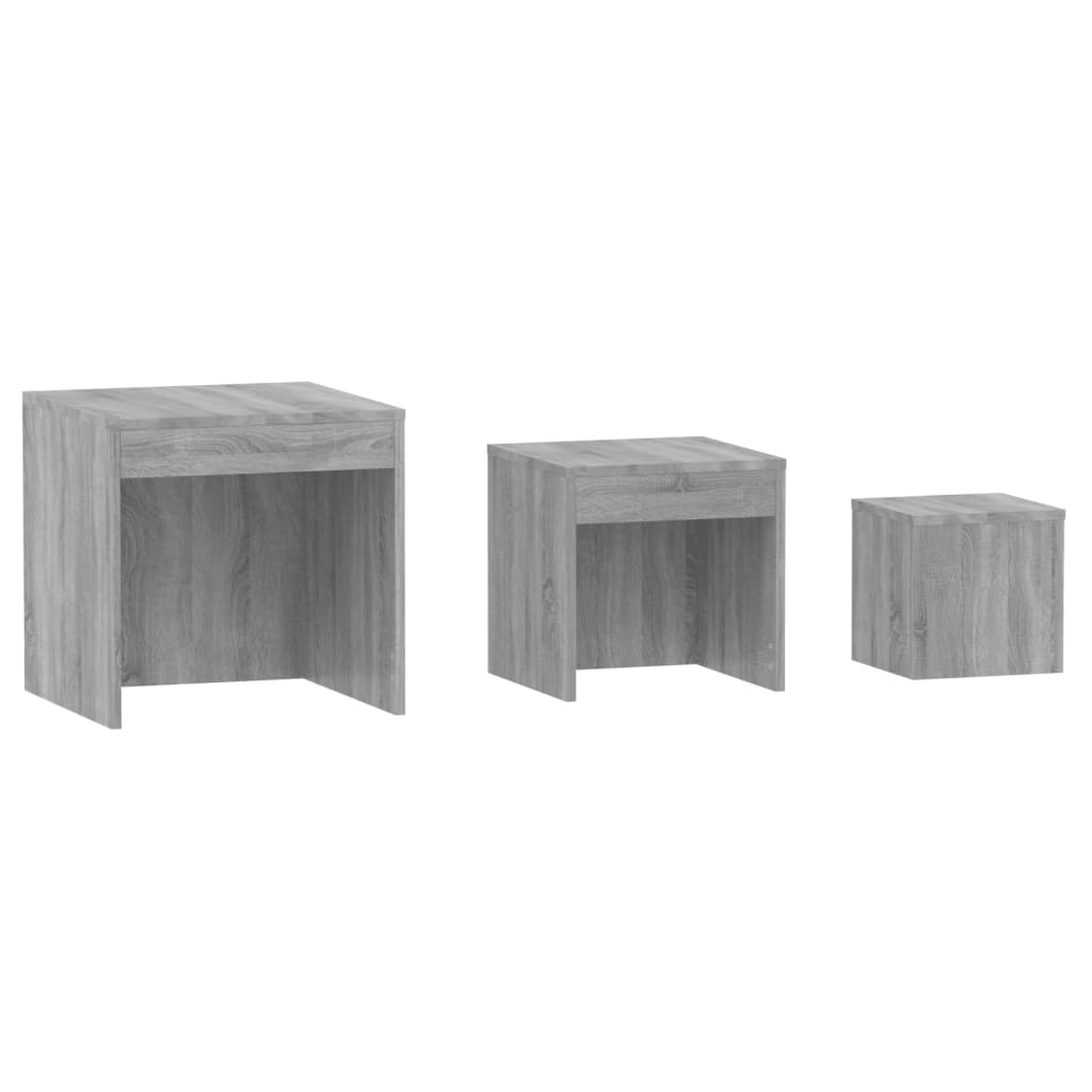 vidaXL Mesas apilables 3 pzas madera contrachapada color gris Sonoma