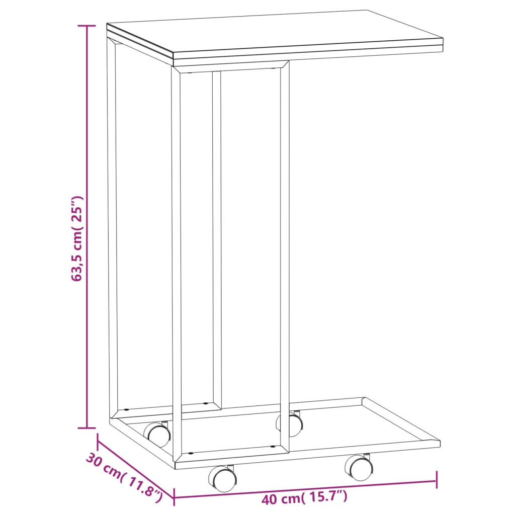 vidaXL Armario auxiliar con ruedas contrachapado negro 40x30x63,5 cm