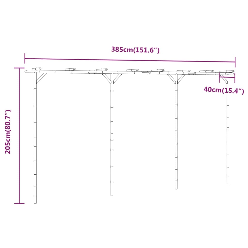 vidaXL Pérgola de bambú 385x40x205 cm